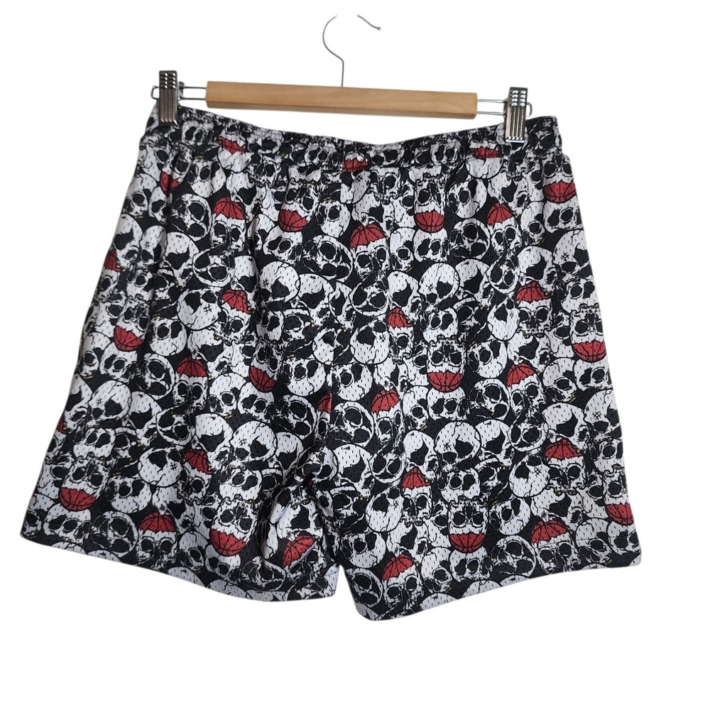 Overtime Mens Skull Basketball Mesh Shorts Black White Red Size Small - Picture 2 of 10